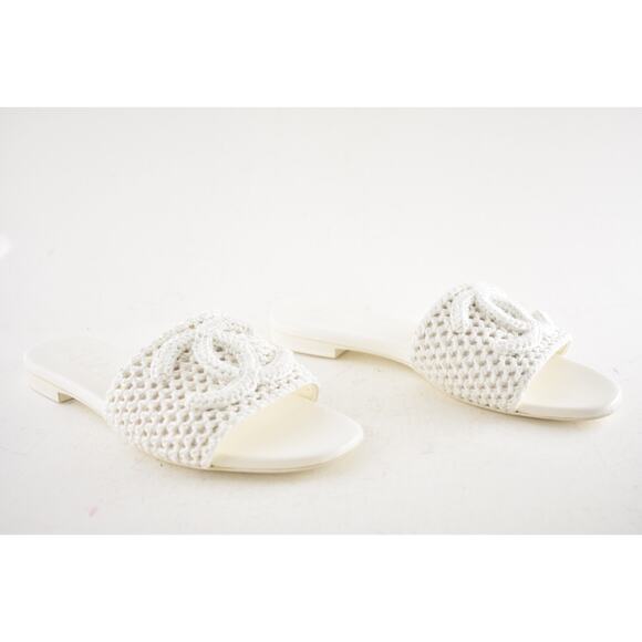 Chanel 24M White Crochet Knit Coco Beach CC Logo Mule Slide Slip Flat Sandal 41 - Picture 8 of 16